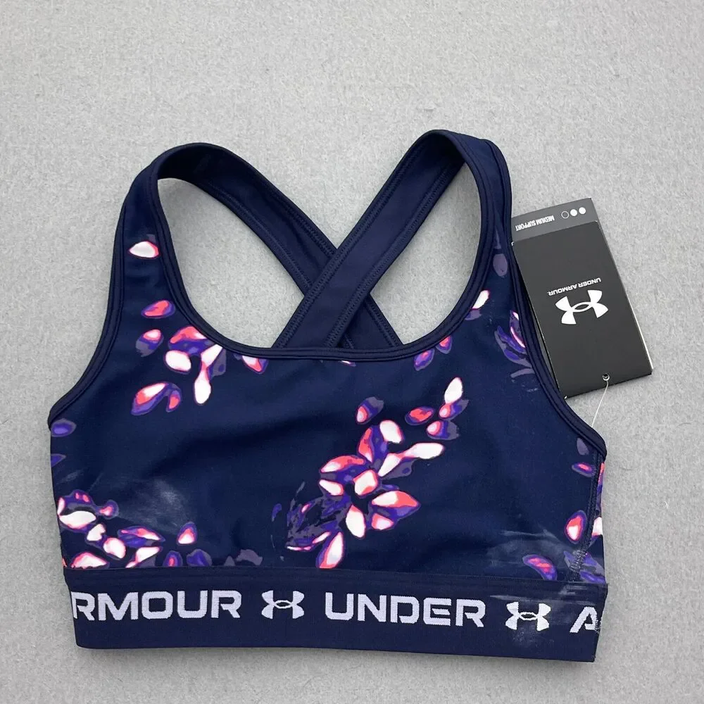 Under Armour Womens XS Compression Sports Bra Floral Print Medium‎ Support NWT
